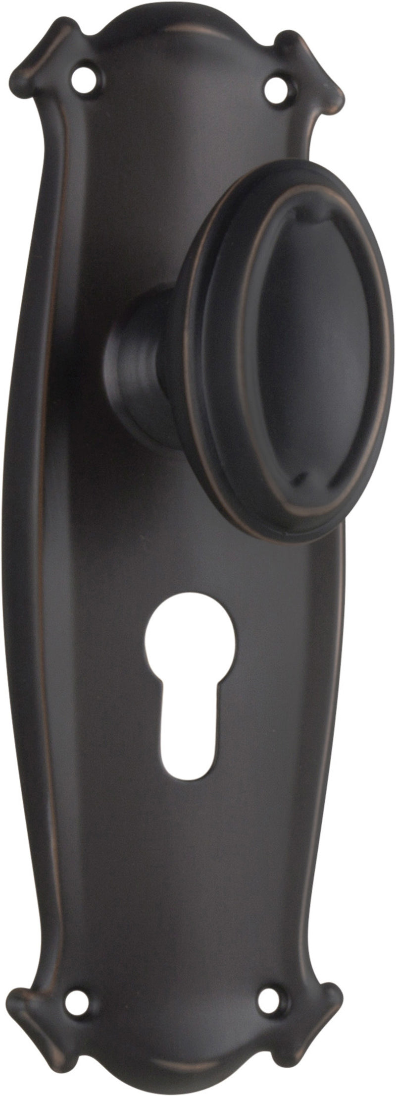 Traditional Bungalow Door Knob - Long Backplate Antique Copper / Euro | Entrance