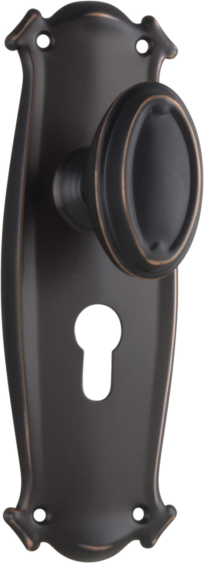 Traditional Bungalow Door Knob - Long Backplate Antique Copper / Euro | Entrance