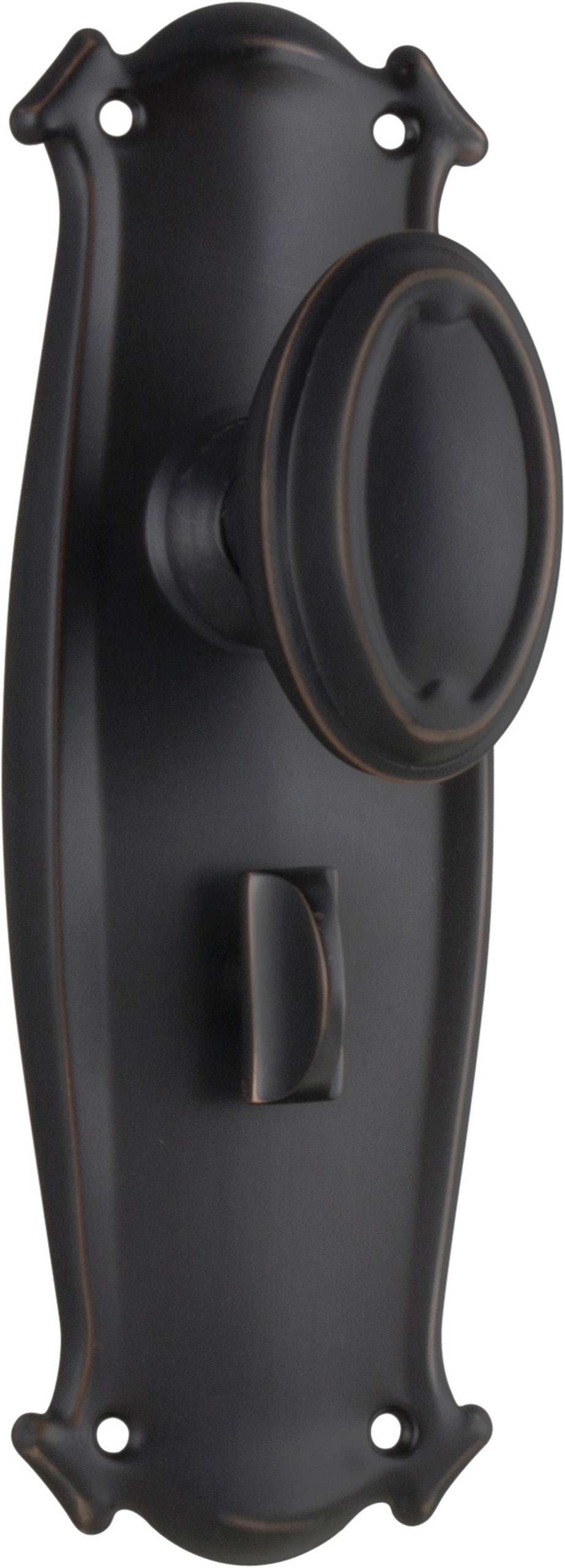 Traditional Bungalow Door Knob - Long Backplate Antique Copper / Privacy | Privacy