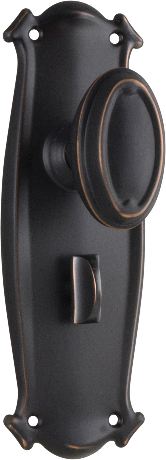 Traditional Bungalow Door Knob - Long Backplate Antique Copper / Privacy | Privacy