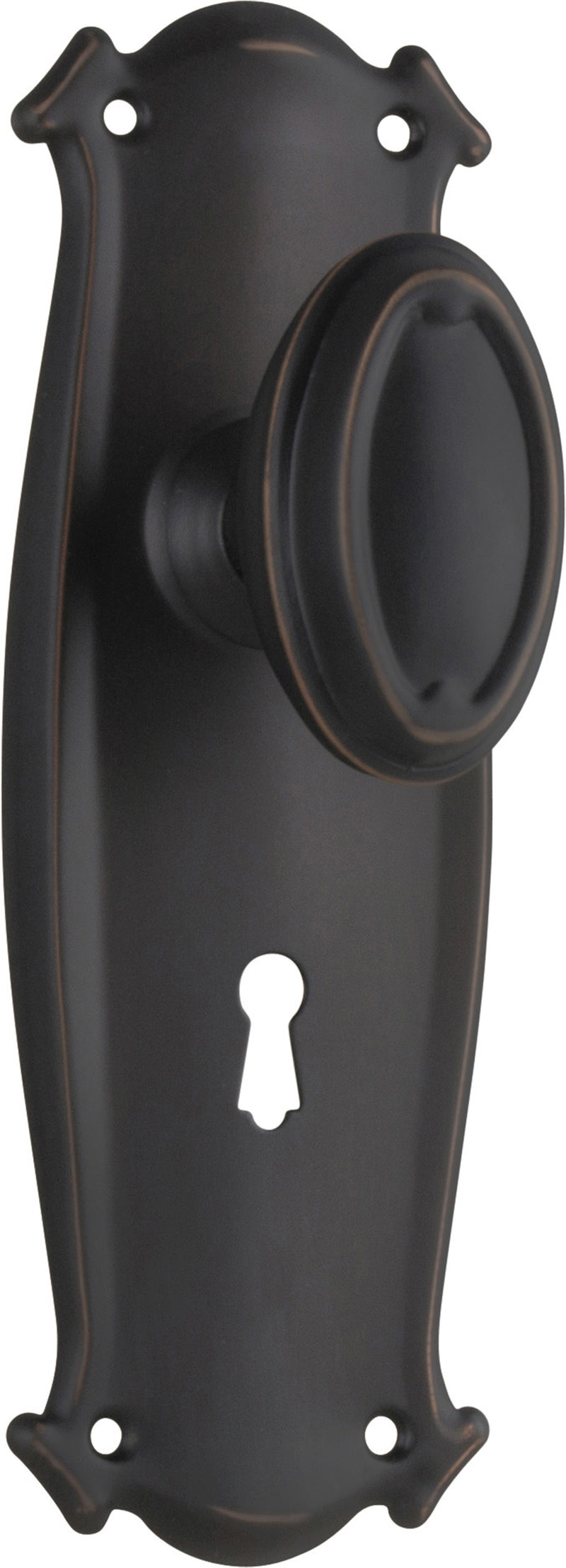 Traditional Bungalow Door Knob - Long Backplate Antique Copper / Lock | Lock (Skeleton Key)