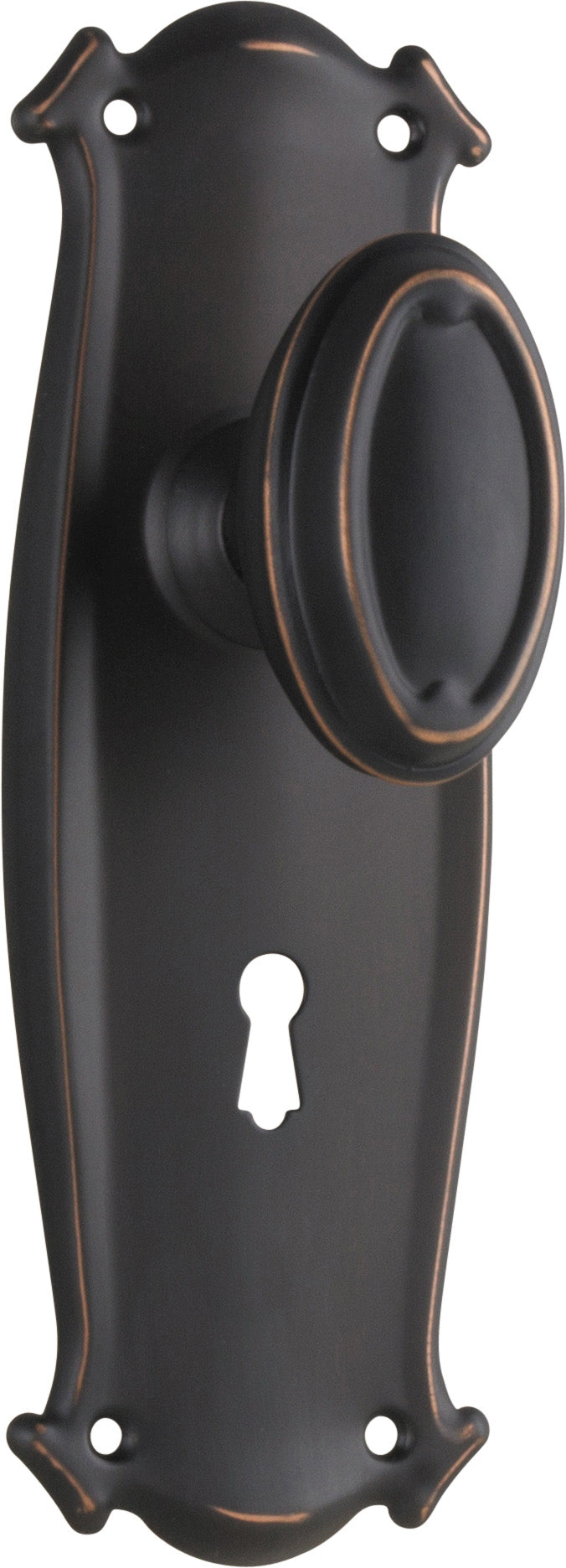 Traditional Bungalow Door Knob - Long Backplate Antique Copper / Lock | Lock (Skeleton Key)