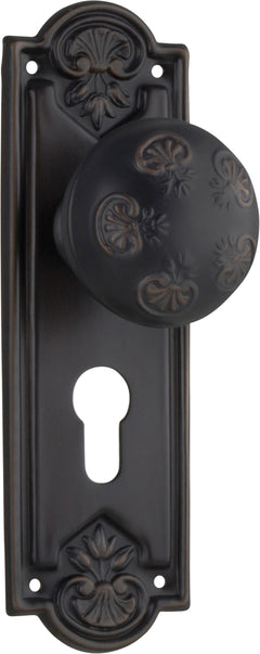 Nouveau Door Knob - Long Backplate Antique Copper / Euro | Entrance