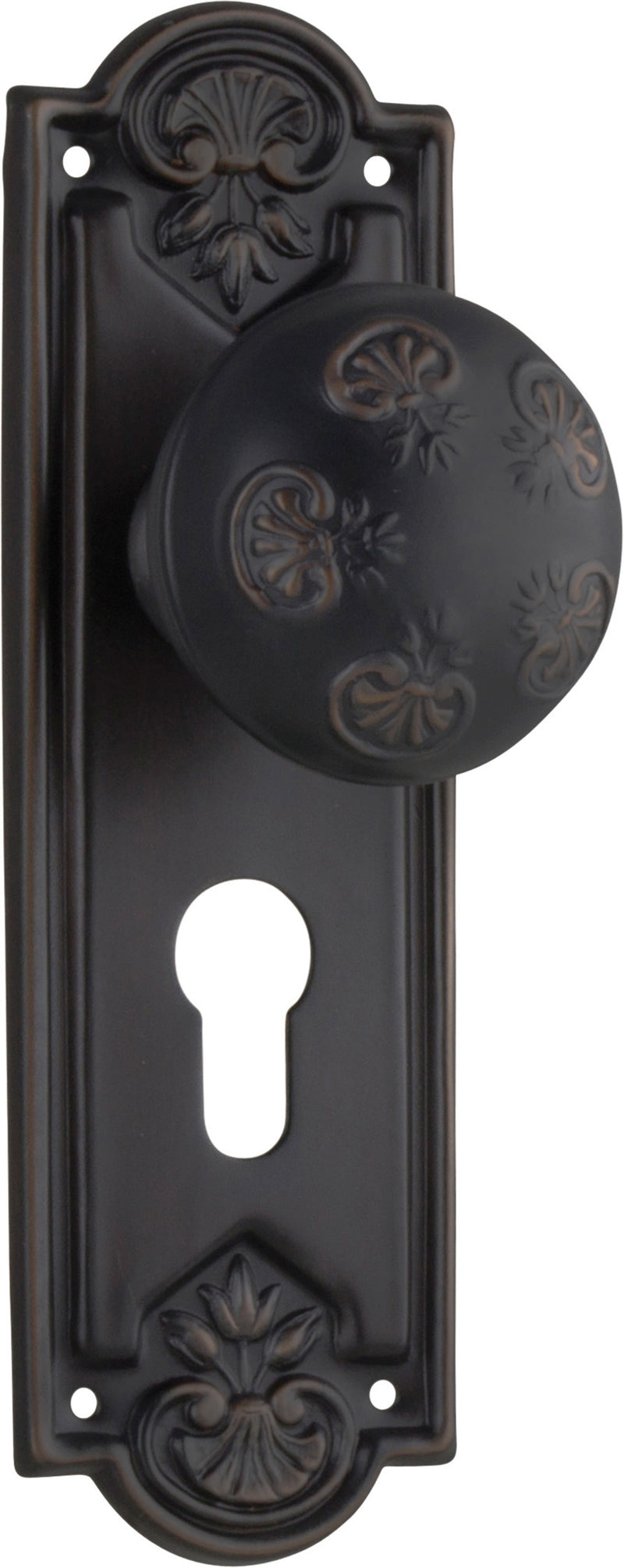 Nouveau Door Knob - Long Backplate Antique Copper / Euro | Entrance