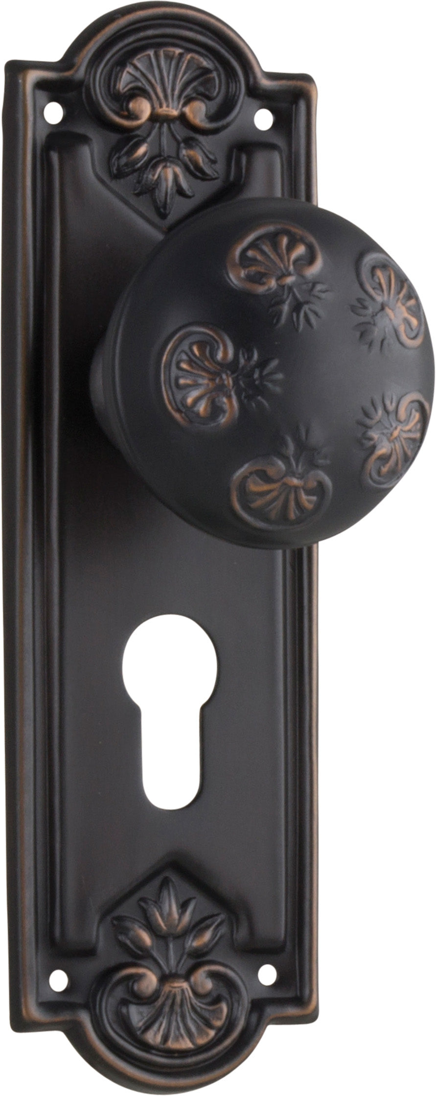 Nouveau Door Knob - Long Backplate Antique Copper / Euro | Entrance
