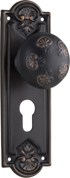 Nouveau Door Knob - Long Backplate Antique Copper / Euro | Entrance