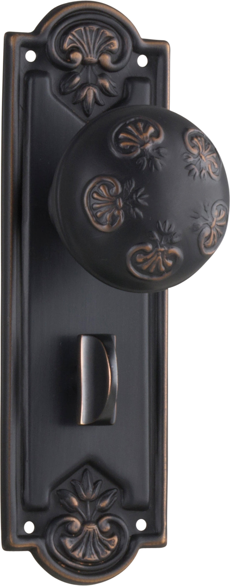 Nouveau Door Knob - Long Backplate Antique Copper / Privacy | Privacy