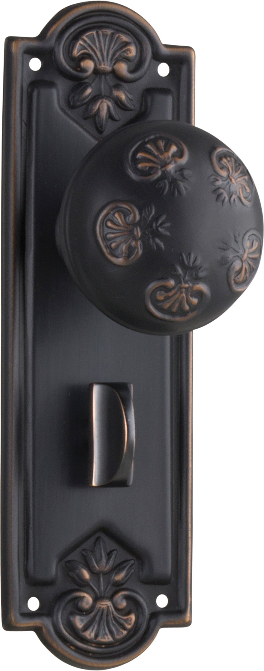 Nouveau Door Knob - Long Backplate Antique Copper / Privacy | Privacy