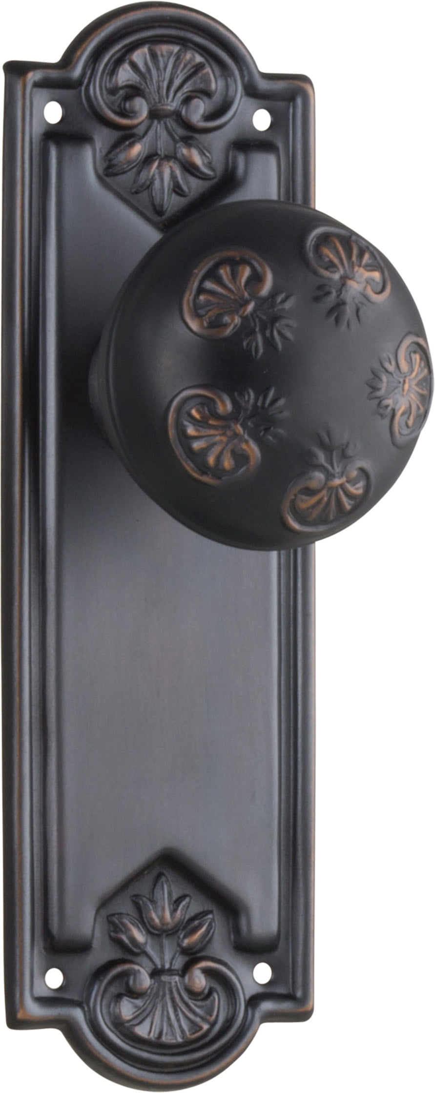 Nouveau Door Knob - Long Backplate Antique Copper / Latch | Passage