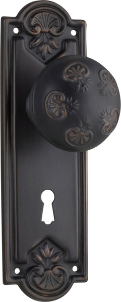 Nouveau Door Knob - Long Backplate Antique Copper / Lock | Lock (Skeleton Key)