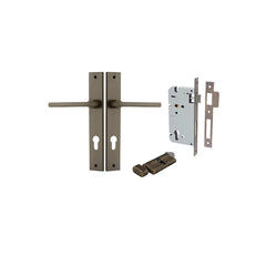 Baltimore Lever - Rectangular Backplate Entrance Kit with High Security Lock Antique Brass / Solid Brass