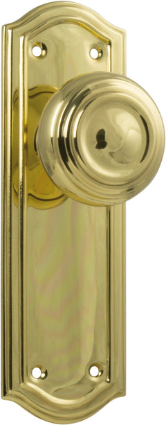 Kensington Door Knob - Long Backplate Polished Brass / Latch | Passage