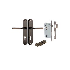 Annecy Lever - Shouldered Backplate Entrance Kit with High Security Lock Antique Brass / Solid Brass