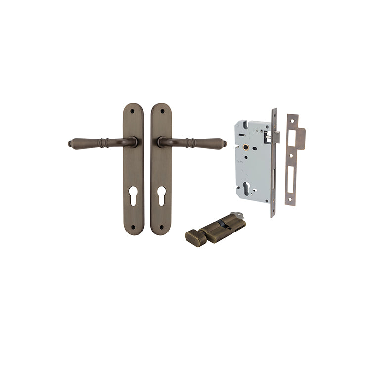 Sarlat Lever - Oval Backplate Entrance Kit with High Security Lock Antique Brass / Solid Brass