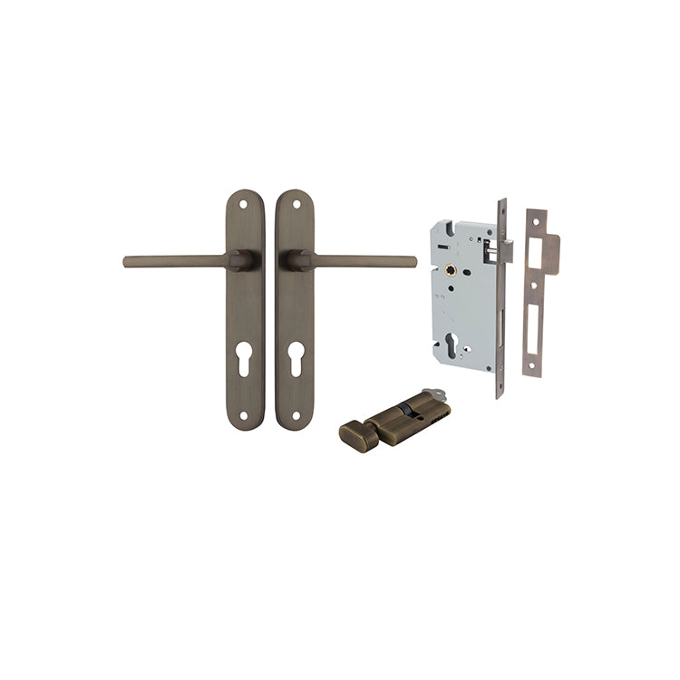 Baltimore Lever - Oval Backplate Entrance Kit with High Security Lock Antique Brass / Solid Brass