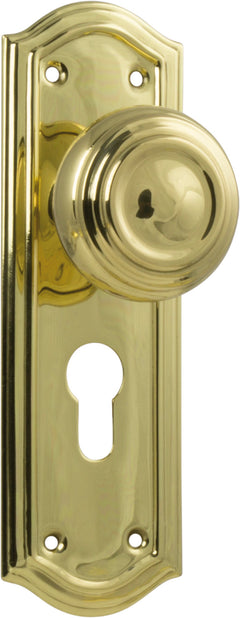 Kensington Door Knob - Long Backplate Polished Brass / Euro | Entrance