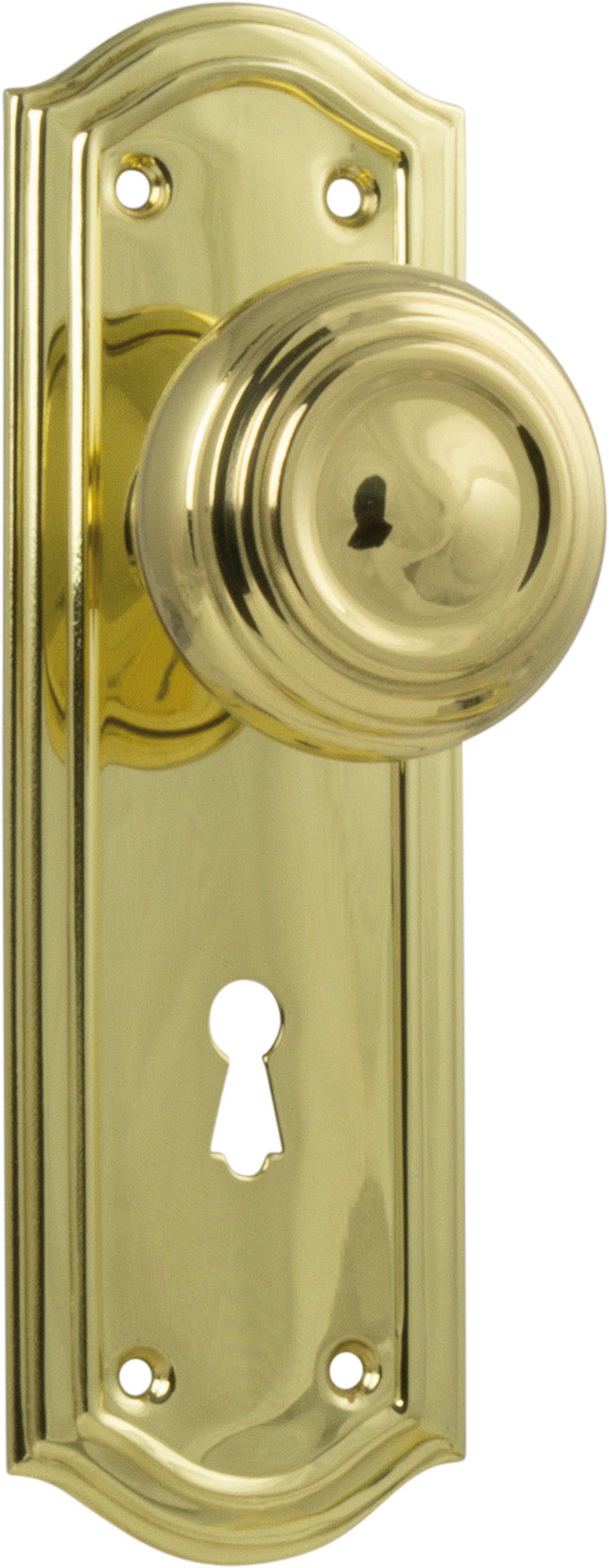 Kensington Door Knob - Long Backplate Polished Brass / Lock | Lock (Skeleton Key)