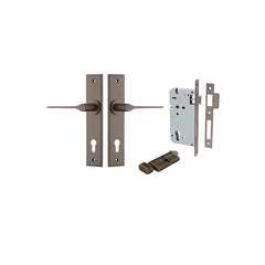 Como Lever - Chamfered Backplate Entrance Kit with High Security Lock Antique Brass / Solid Brass