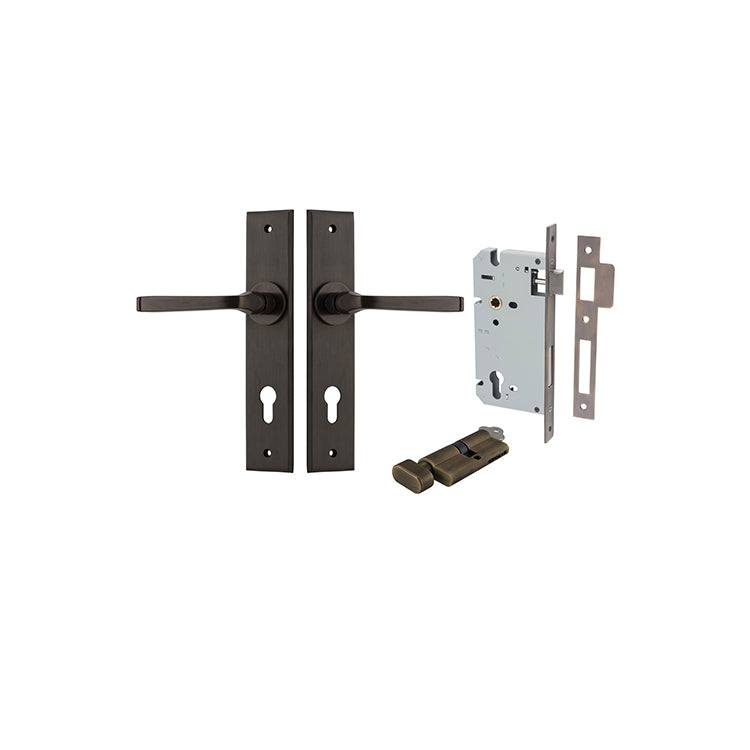 Annecy  Lever - Chamfered Backplate Entrance Kit with High Security Lock Antique Brass / Solid Brass
