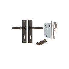 Berlin Lever - Chamfered Backplate Entrance Kit with High Security Lock Antique Brass / Solid Brass