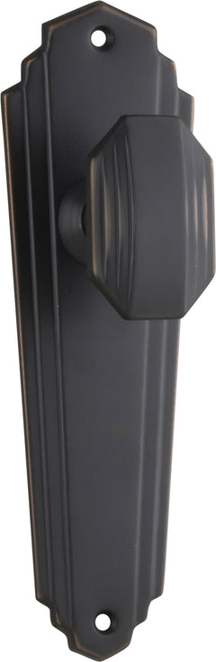 Elwood Art Deco Door Knob - Long Backplate Antique Copper / Latch | Passage