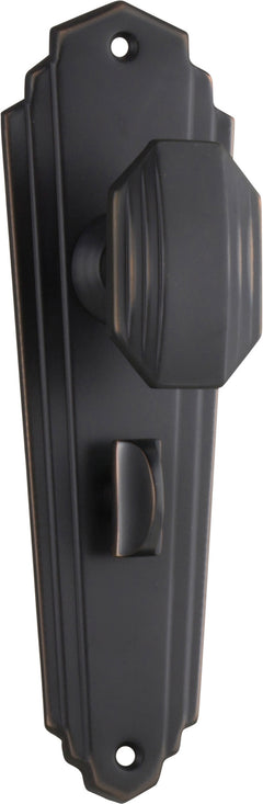 Elwood Art Deco Door Knob - Long Backplate Antique Copper / Privacy | Privacy