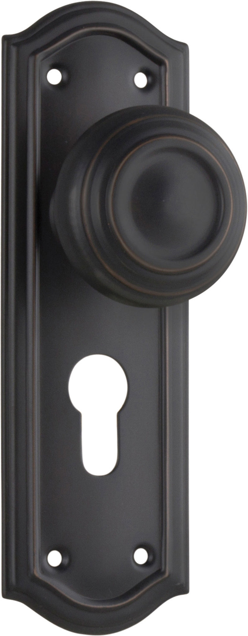 Kensington Door Knob - Long Backplate Antique Copper / Euro | Entrance