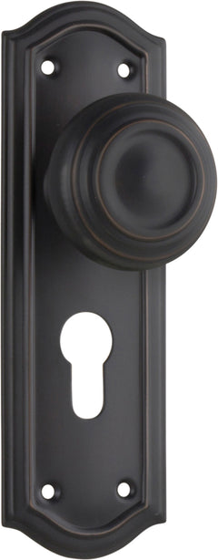 Kensington Door Knob - Long Backplate Antique Copper / Euro | Entrance