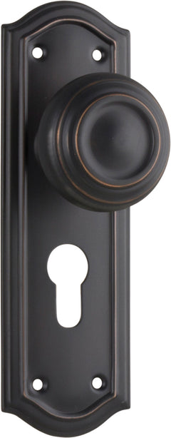 Kensington Door Knob - Long Backplate Antique Copper / Euro | Entrance