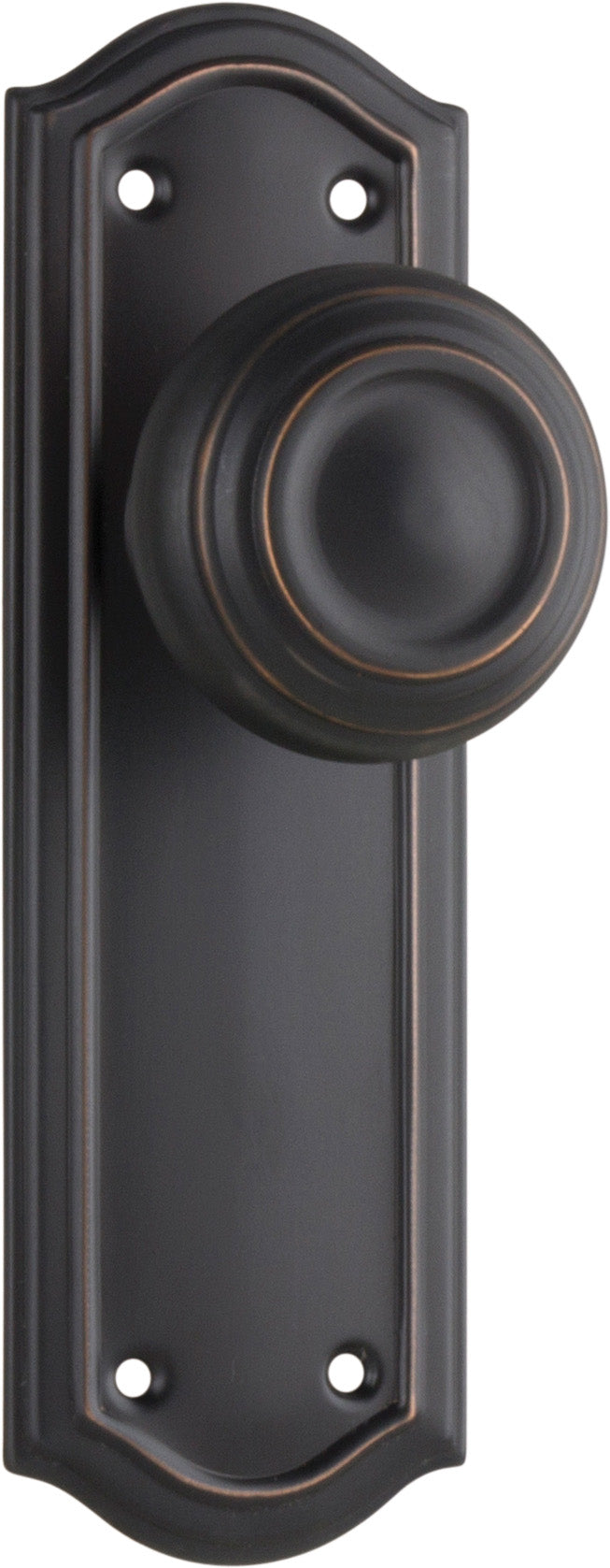 Kensington Door Knob - Long Backplate Antique Copper / Latch | Passage