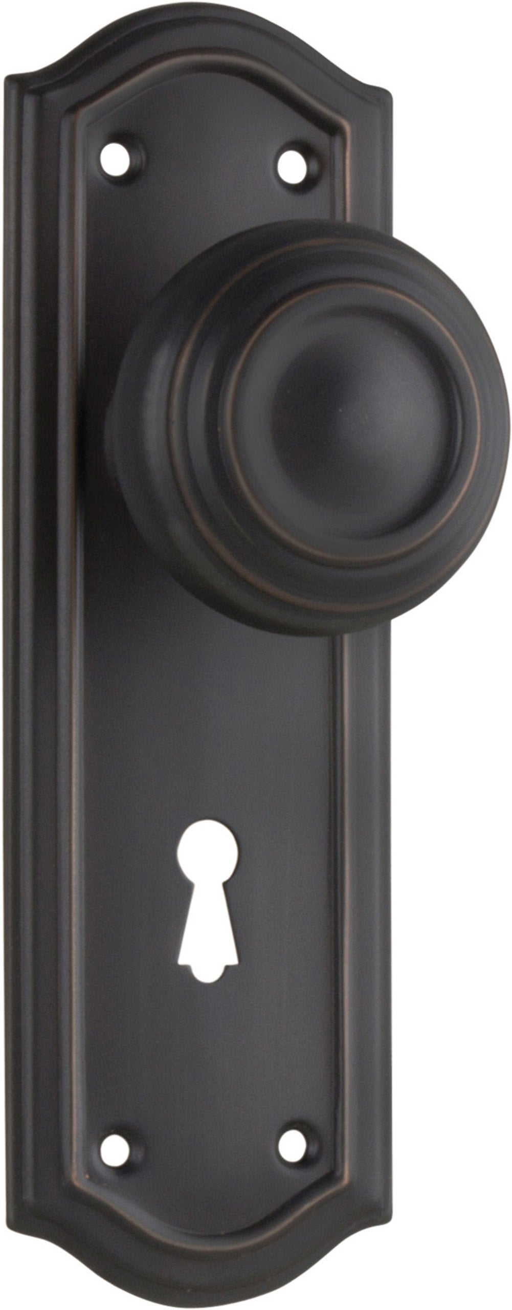 Kensington Door Knob - Long Backplate Antique Copper / Lock | Lock (Skeleton Key)