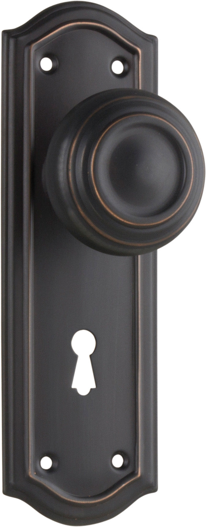 Kensington Door Knob - Long Backplate Antique Copper / Lock | Lock (Skeleton Key)