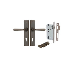 Copenhagen Lever - Chamfered Backplate Entrance Kit with High Security Lock Antique Brass / Solid Brass