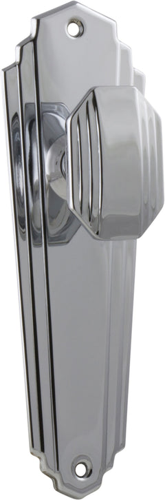 Elwood Art Deco Door Knob - Long Backplate Chrome Plated / Latch | Passage