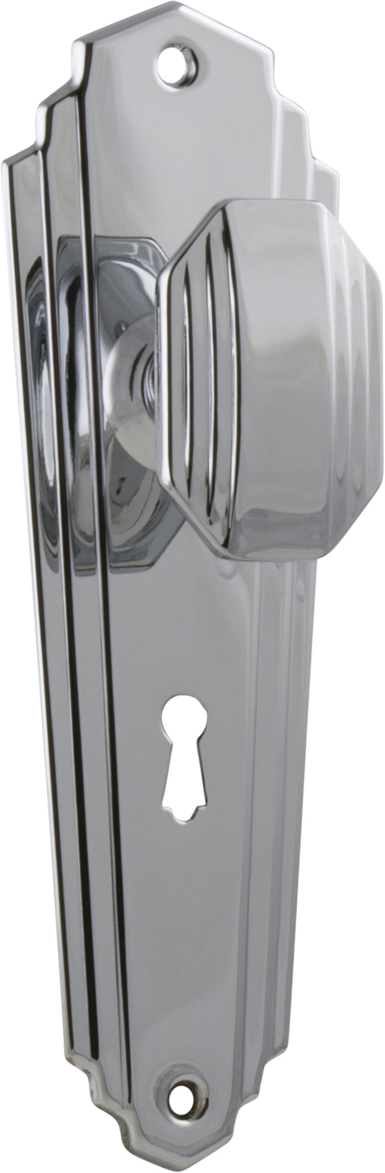 Elwood Art Deco Door Knob - Long Backplate Chrome Plated / Lock | Lock (Skeleton Key)
