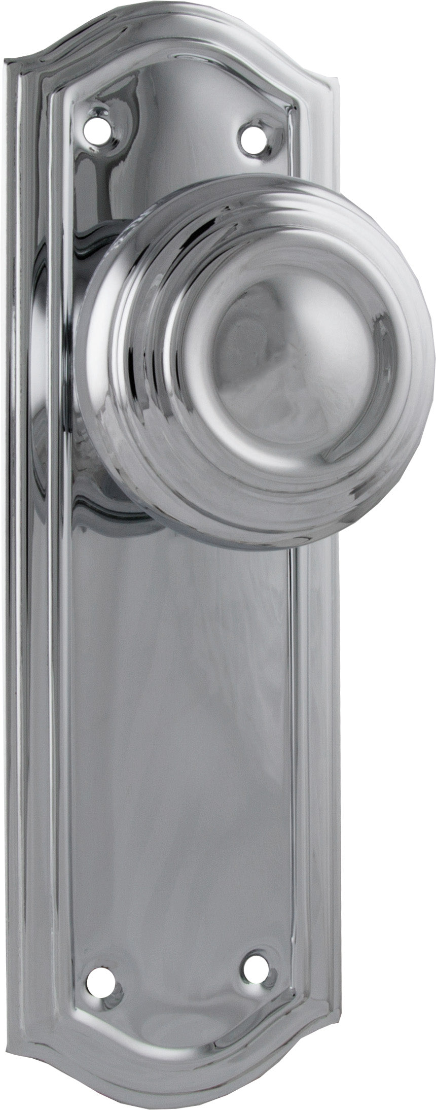 Kensington Door Knob - Long Backplate Chrome Plated / Latch | Passage