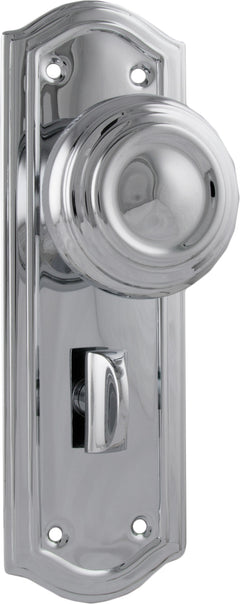 Kensington Door Knob - Long Backplate Chrome Plated / Privacy | Privacy