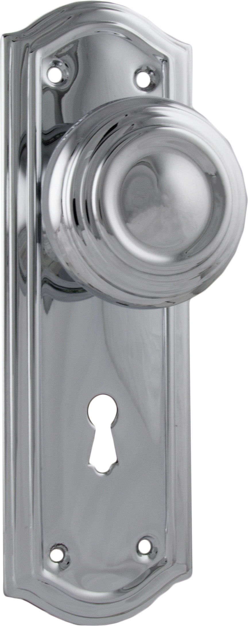 Kensington Door Knob - Long Backplate Chrome Plated / Lock | Lock (Skeleton Key)
