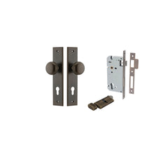Cambridge Knob - Chamfered Backplate Entrance Kit with High Security Lock Antique Brass / Solid Brass