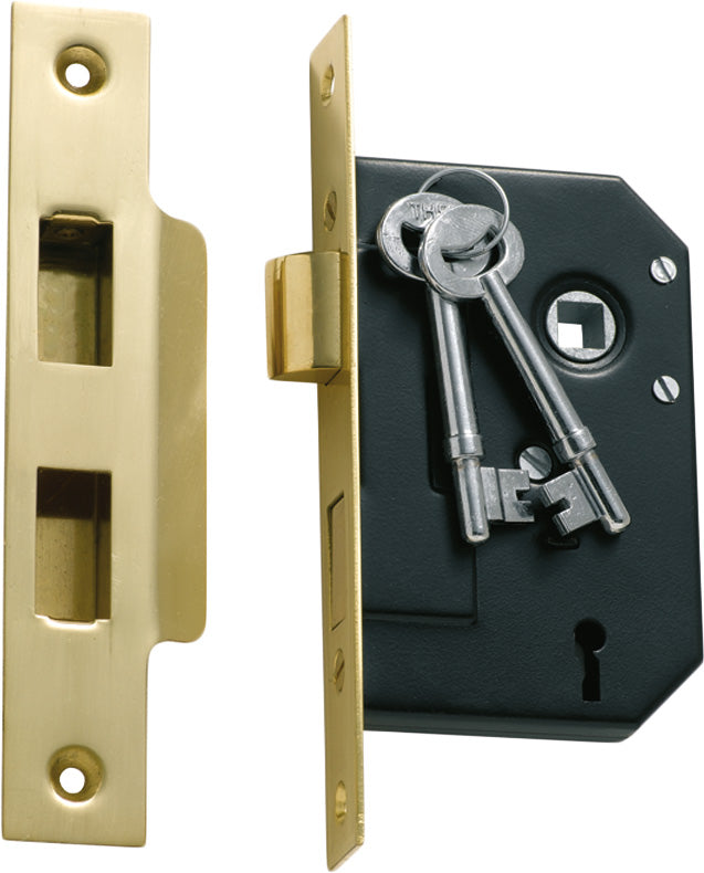 Mortice Lock 3 Lever Polished Brass / Backset 44mm