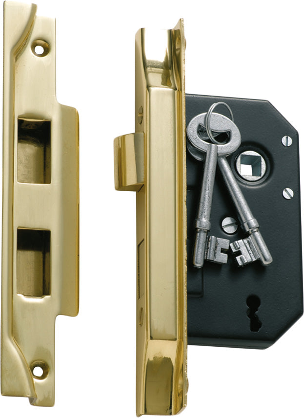 Rebated 3 Lever Mortice Lock Polished Brass / Backset 44mm