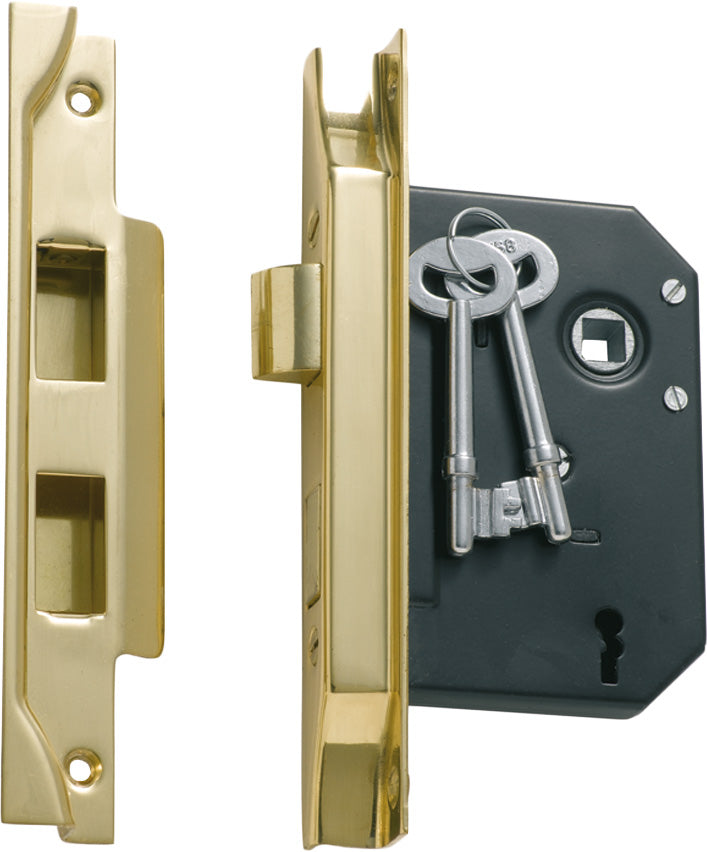 Rebated 3 Lever Mortice Lock Polished Brass / Backset 57mm
