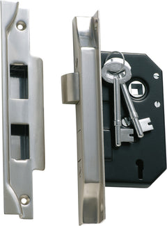 Rebated 3 Lever Mortice Lock Satin Chrome / Backset 44mm