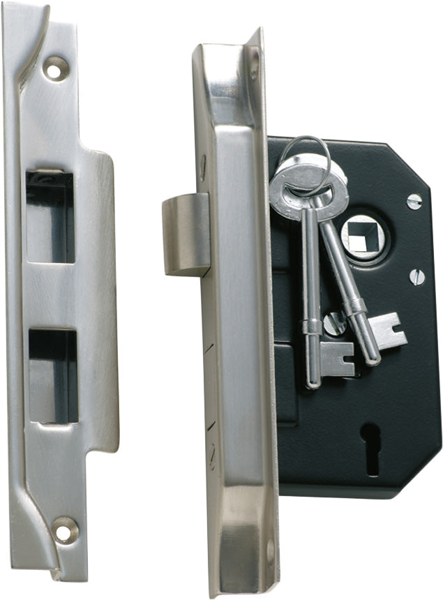 Rebated 3 Lever Mortice Lock Satin Chrome / Backset 44mm