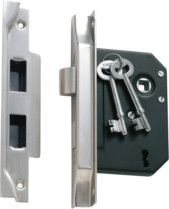 Rebated 3 Lever Mortice Lock Satin Chrome / Backset 57mm