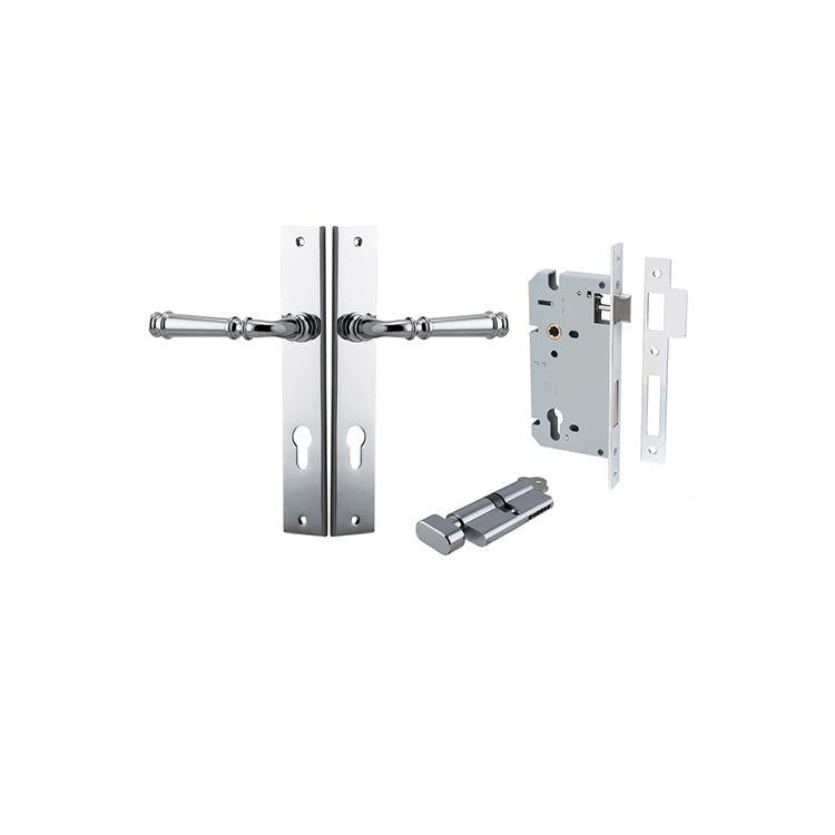 Verona Lever - Rectangular Backplate Entrance Kit with High Security Lock Chrome Plated / Solid Brass