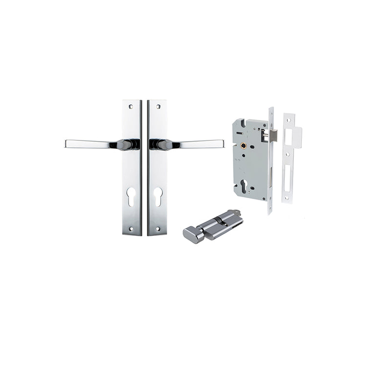 Annecy Lever - Rectangular Backplate Entrance Kit with High Security Lock Chrome Plated / Solid Brass
