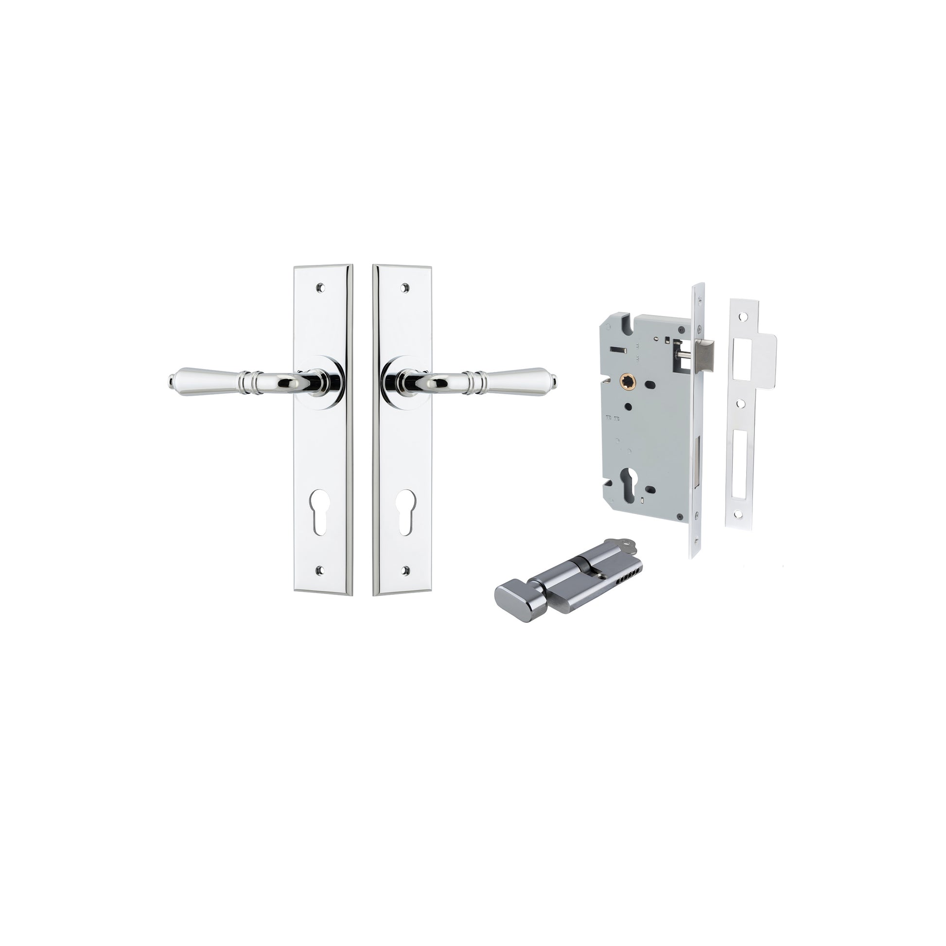 Sarlat Lever - Chamfered Backplate Entrance Kit with High Security Lock Chrome Plated / Solid Brass