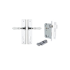 Sarlat Lever - Chamfered Backplate Entrance Kit with High Security Lock Chrome Plated / Solid Brass