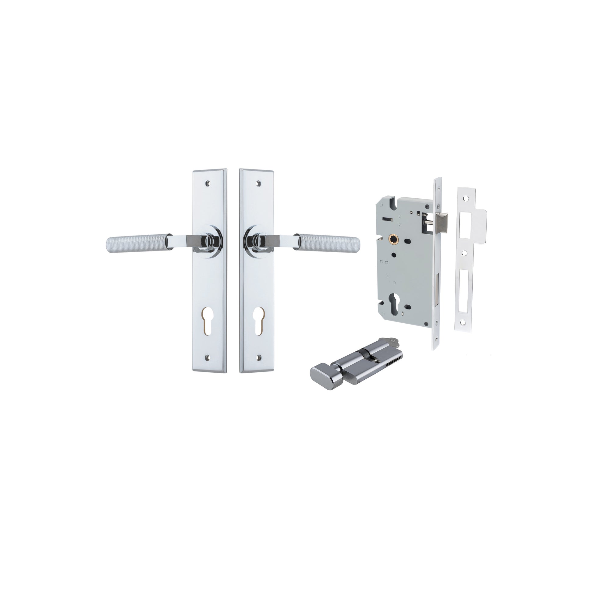 Brunswick Lever - Chamfered Backplate Entrance Kit with High Security Lock Chrome Plated / Solid Brass